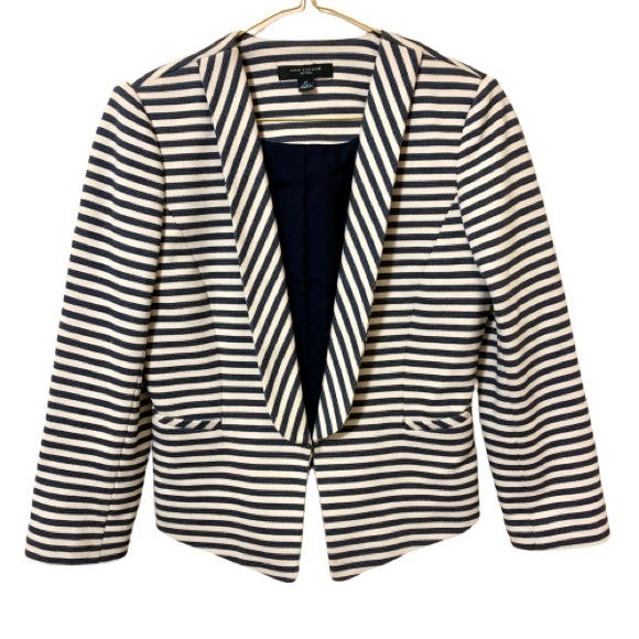 Ann Taylor Navy Stripe Cotton Blend Blazer Jacket Size 2P - Picture 1 of 11
